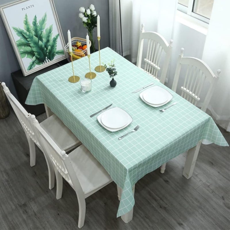 Next Store Elegant Checked Pattern Waterproof Dining Table Cloth, High Quality Linen Like Material, Easy to Clean, Modern Home Decor (Green)